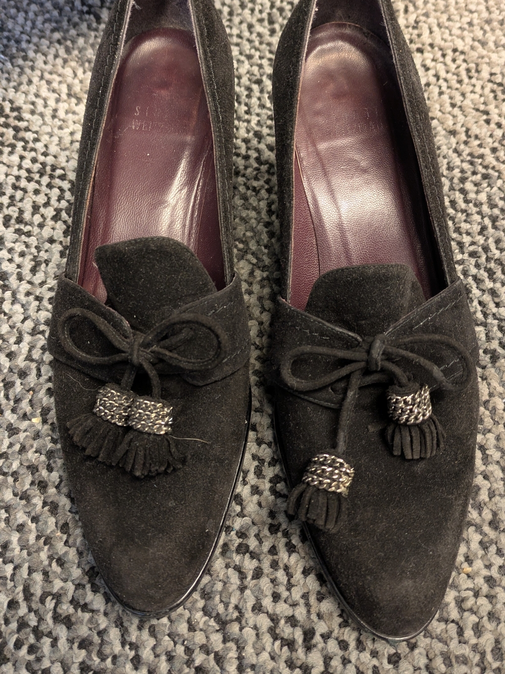 Stuart Weitzman Black Suede Tassel Loafers